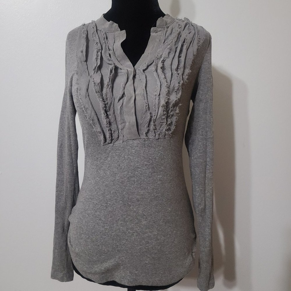 Gray Ruffle Front Shirt